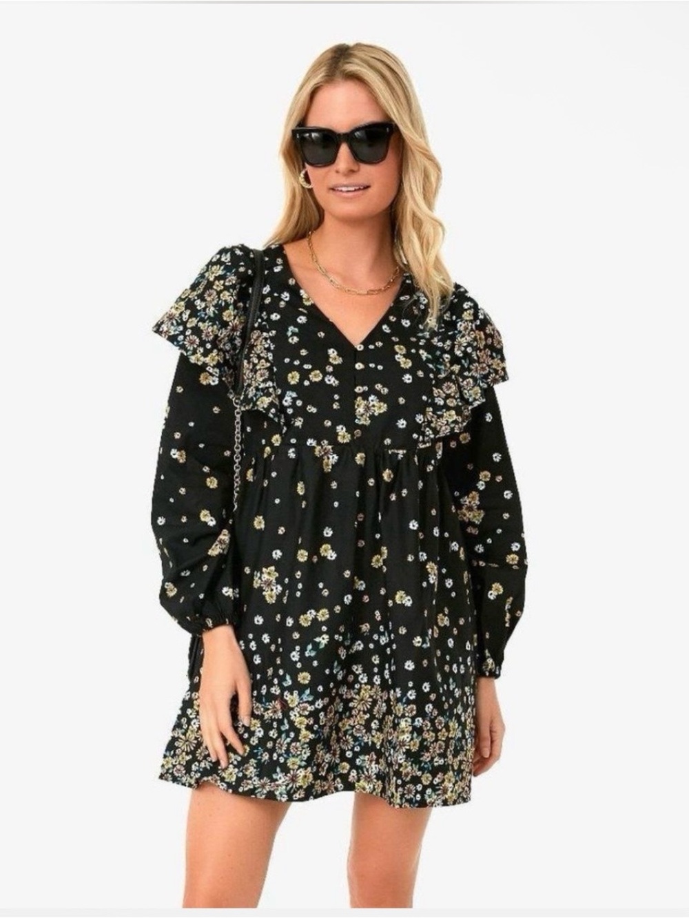 Lost + Wander Mini  dress with a deep V-neckline